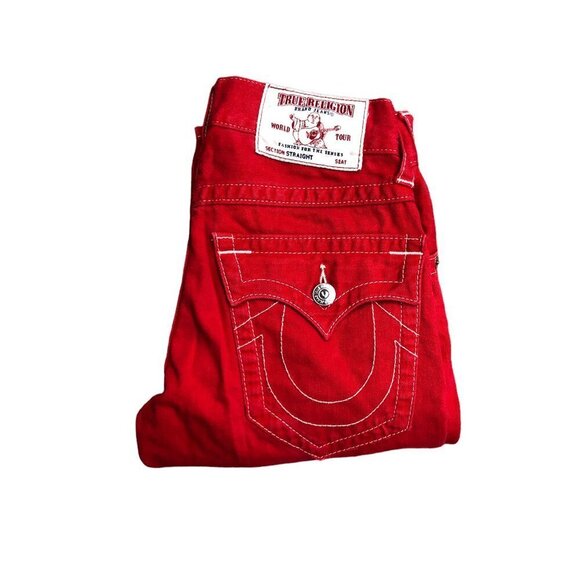 VINTAGE True Religion Jeans Size 27 STRAIGHT RED - Picture 3 of 9